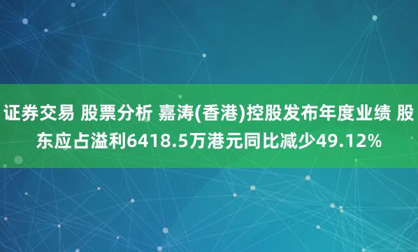 证券交易 股票分析 嘉涛(香港)控股发布年度业绩 股东应占溢利6418.5万港元同比减少49.12%